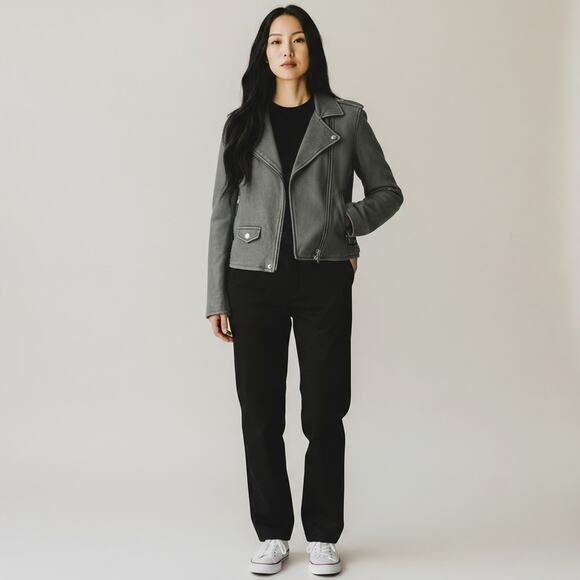 Iro Ashville Lamb Leather Moto Jacket in Gray - Picture 1 of 15